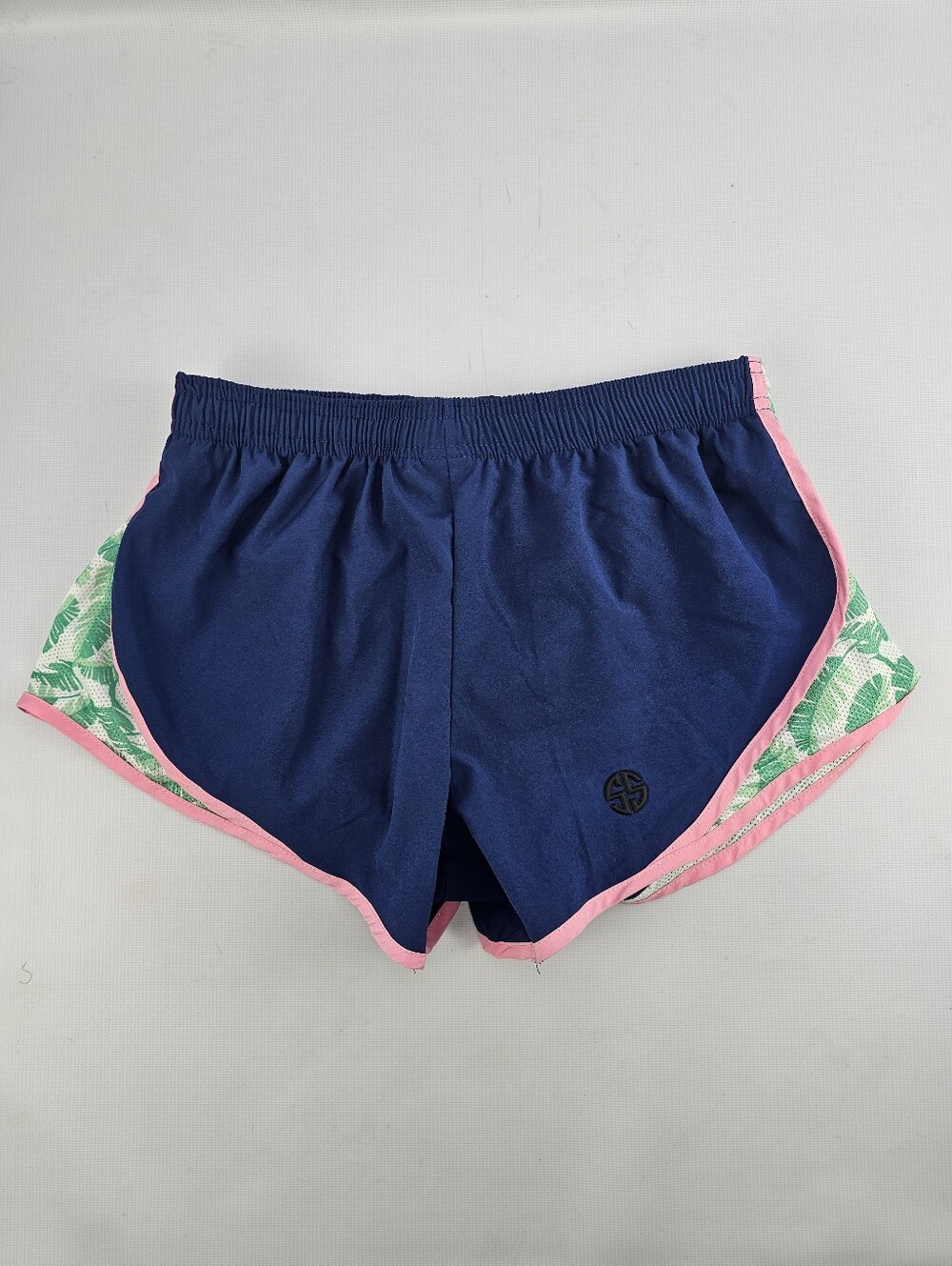 Simply Southern Preppy Palm Running Shorts Navy Pink Women's Size Medium